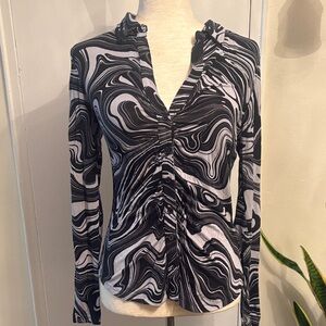 Sanctuary - Black and Grey Swirl Pattern Women's Top - L